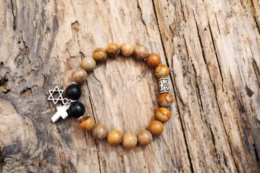 Jasper and onix cross and star David bracelet from Holy Land