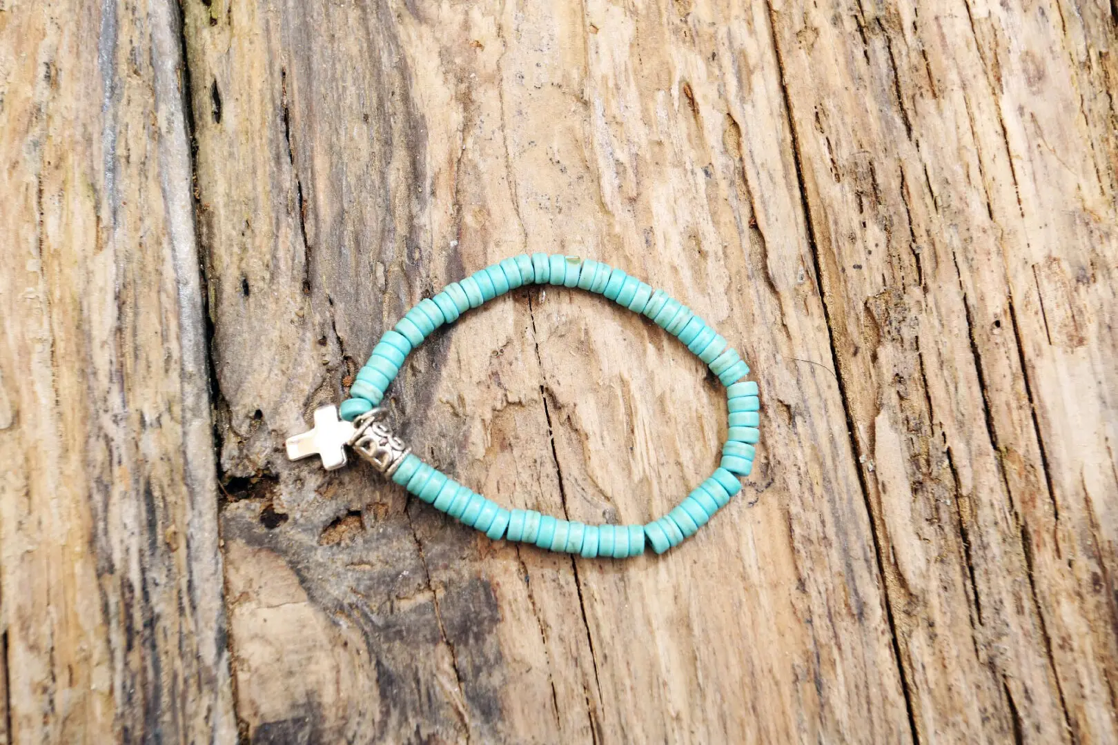 Turquoise stone cross bracelet from Holy Land