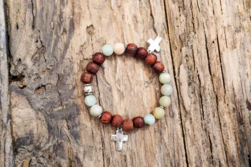 Amazonite and jasper cross bracelet from Holy Land